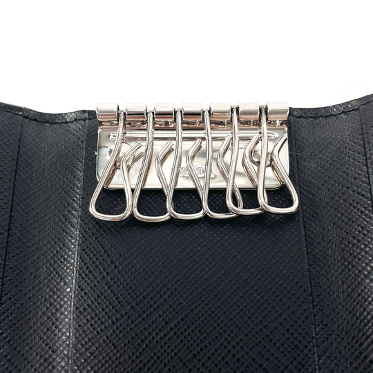 PRADA Key case Key holder  1PG222 Safiano leather black Flower motif Women Used Authentic