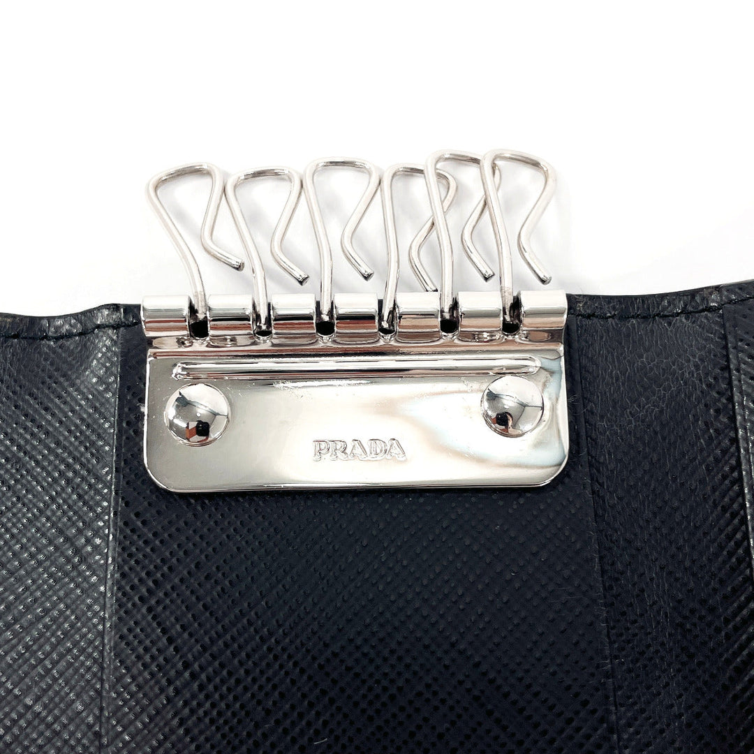 PRADA Key case Key holder  1PG222 Safiano leather black Flower motif Women Used Authentic