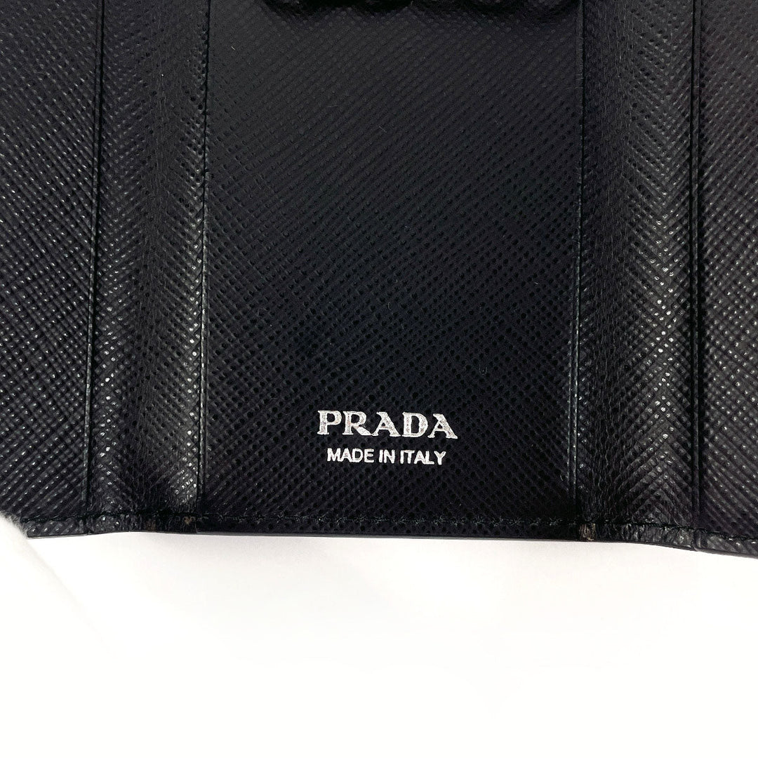 PRADA Key case Key holder  1PG222 Safiano leather black Flower motif Women Used Authentic
