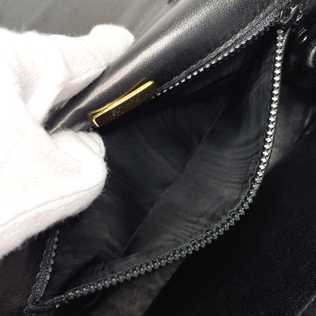 BALLY Shoulder Bag leather black 2WAY Quilting Chain Shoulder