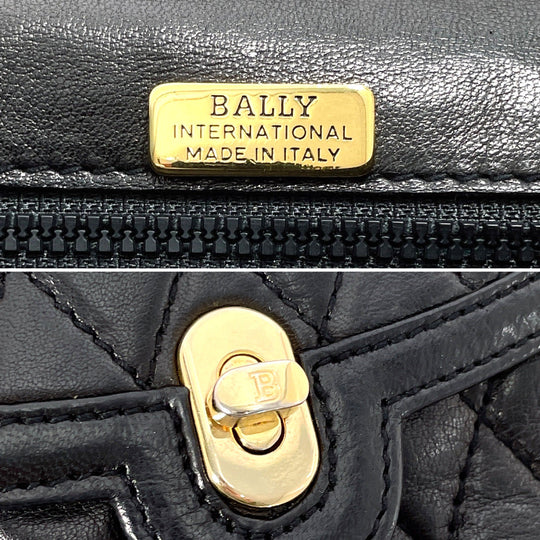 BALLY Shoulder Bag leather black 2WAY Quilting Chain Shoulder