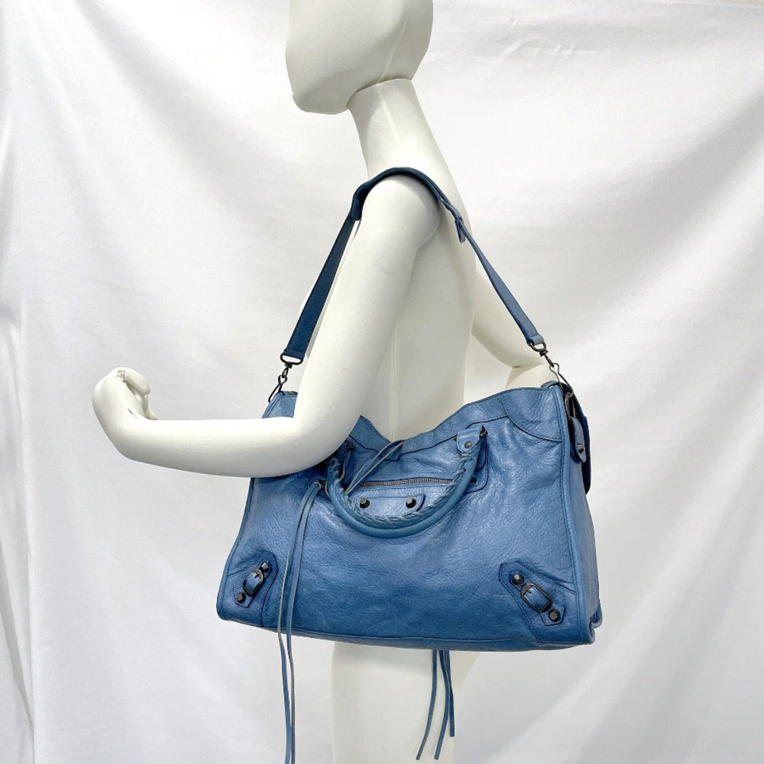 BALENCIAGA Handbag 115748・4245 leather blue The city