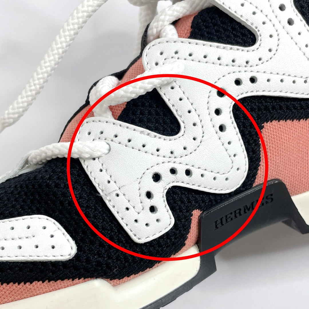 HERMES sneakers Leather, Canvas pink 37