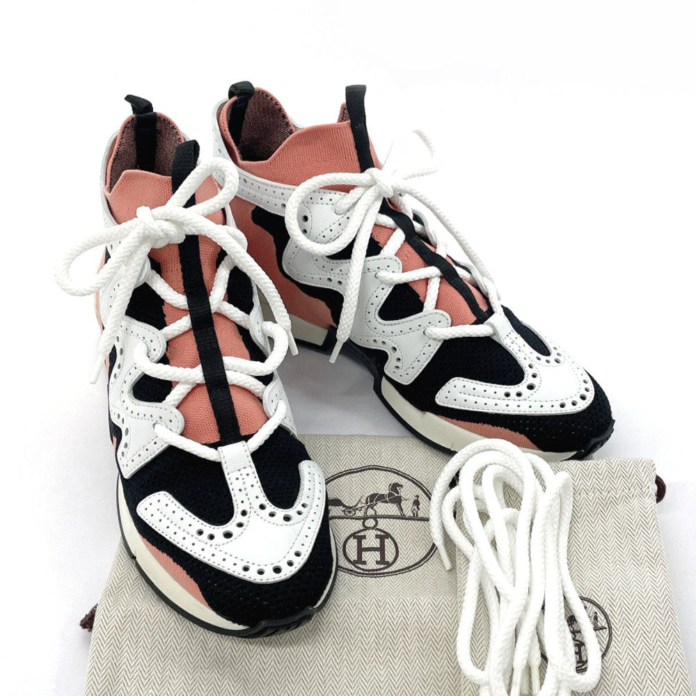 HERMES sneakers Leather, Canvas pink 37