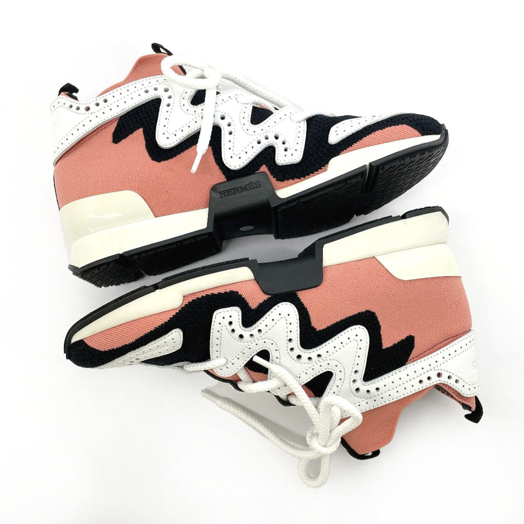 HERMES sneakers Leather, Canvas pink 37