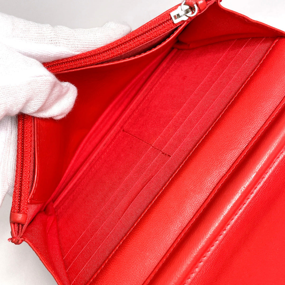CHANEL Long Wallet Purse lambskin Red Ultra Stitch Chain wallet Women Used Authentic