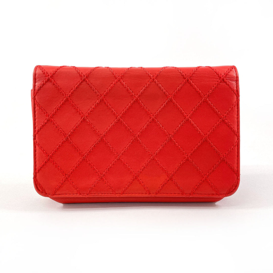 CHANEL Long Wallet Purse lambskin Red Ultra Stitch Chain wallet Women Used Authentic