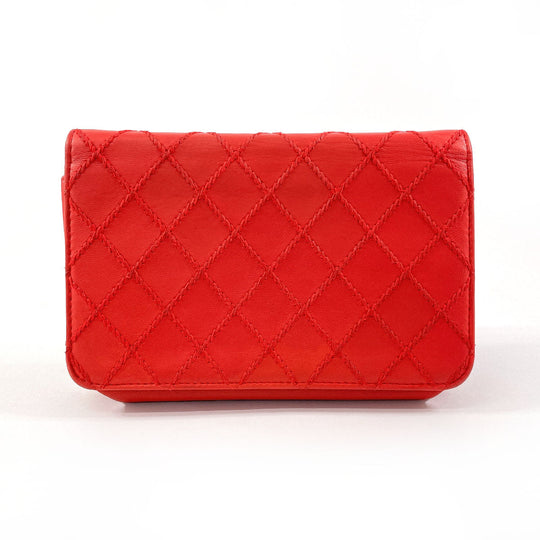 CHANEL Long Wallet Purse lambskin Red Ultra Stitch Chain wallet Women Used Authentic