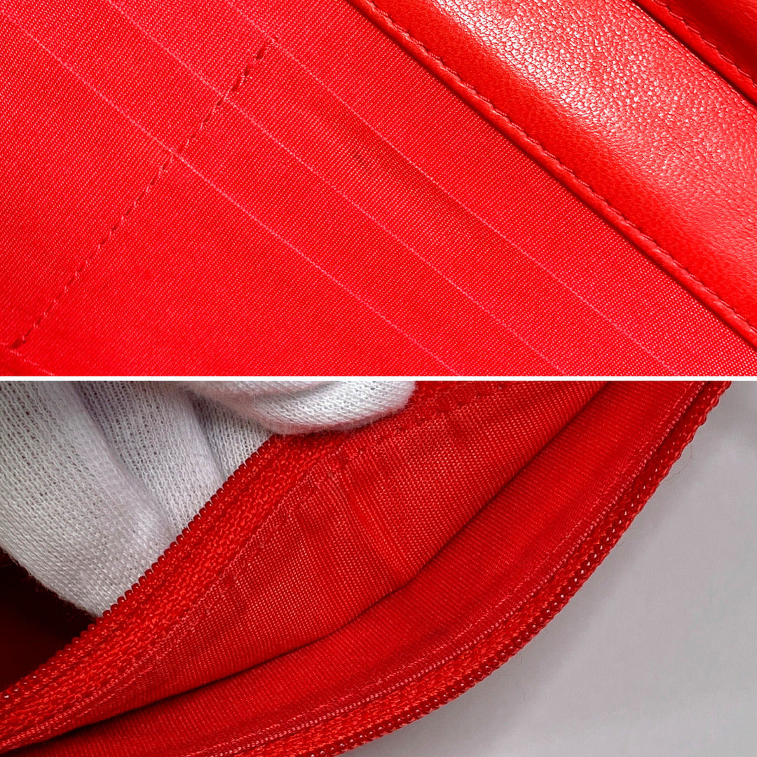 CHANEL Long Wallet Purse lambskin Red Ultra Stitch Chain wallet Women Used Authentic
