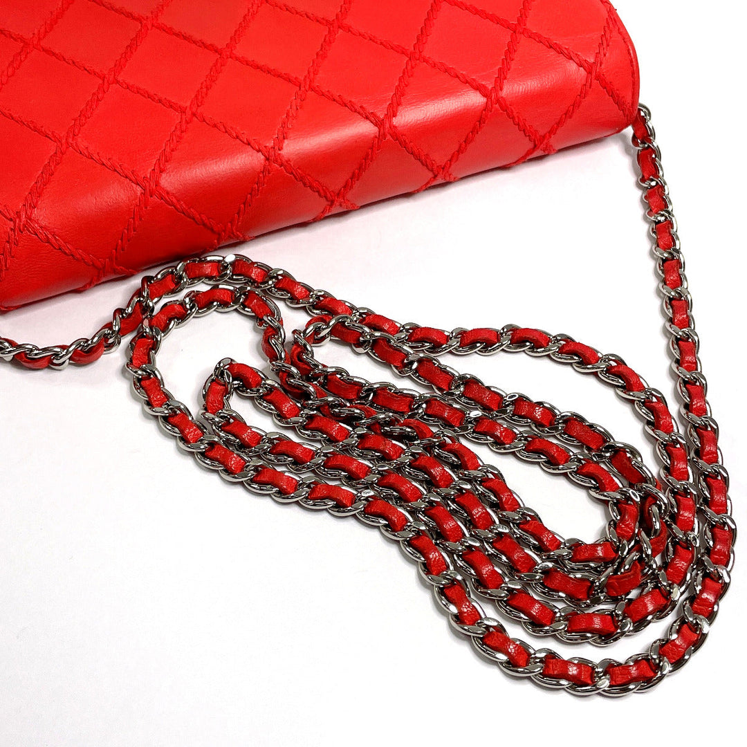 CHANEL Long Wallet Purse lambskin Red Ultra Stitch Chain wallet Women Used Authentic