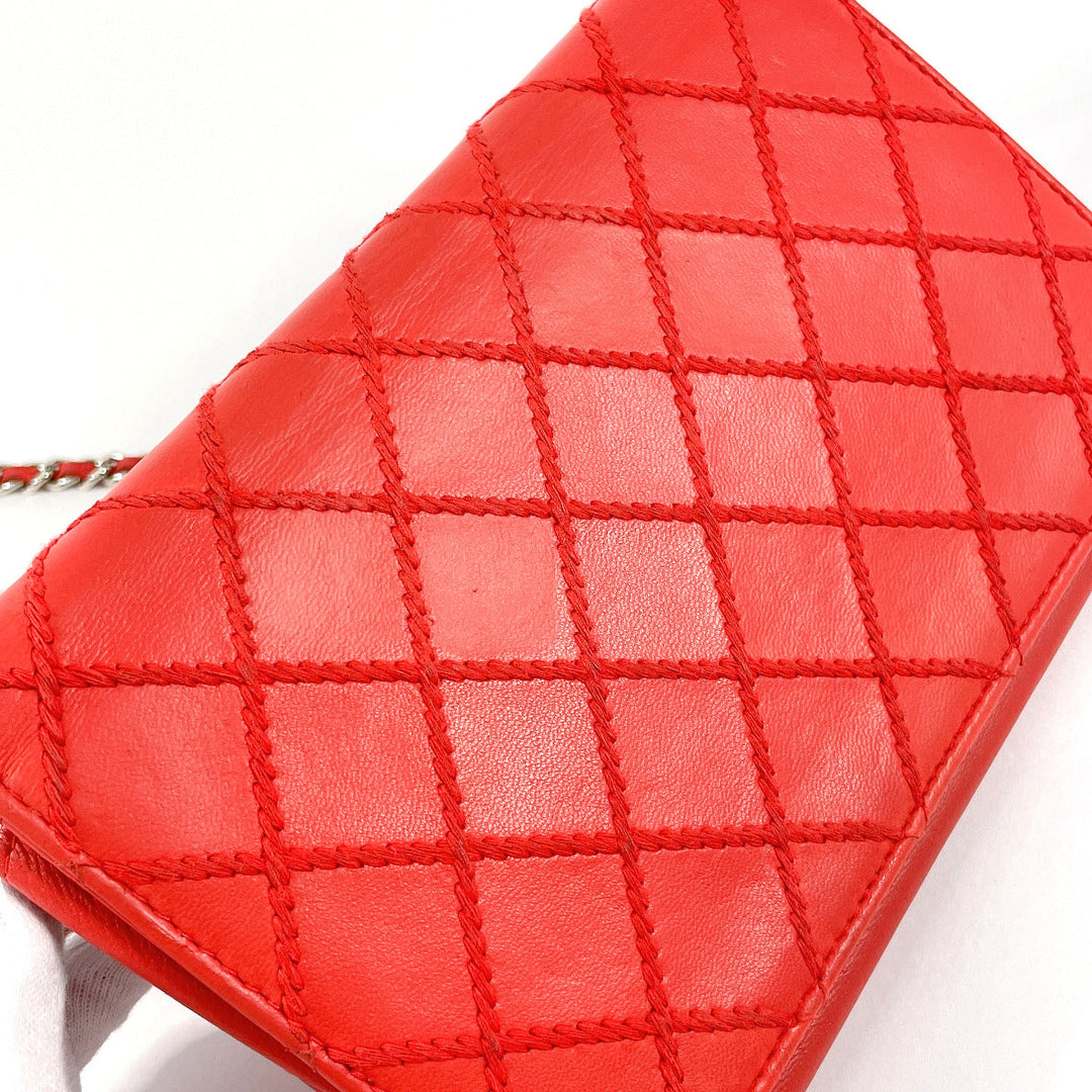 CHANEL Long Wallet Purse lambskin Red Ultra Stitch Chain wallet Women Used Authentic