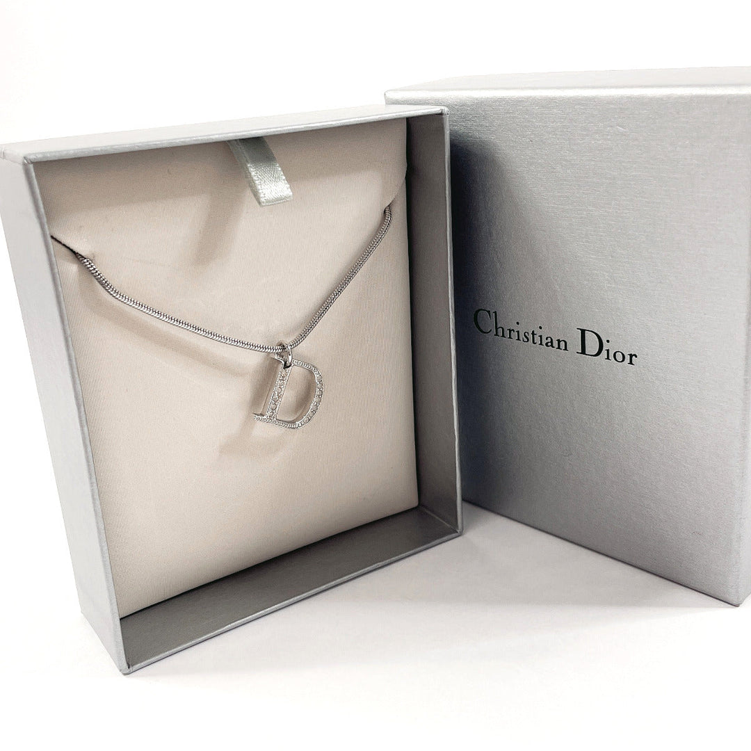 Christian Dior Necklace Metal, Rhinestone Silver D logo
