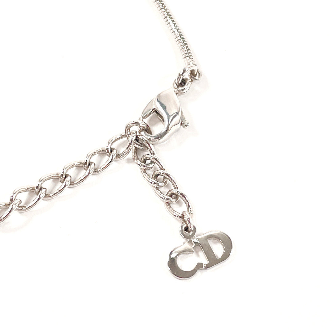Christian Dior Necklace Metal, Rhinestone Silver D logo