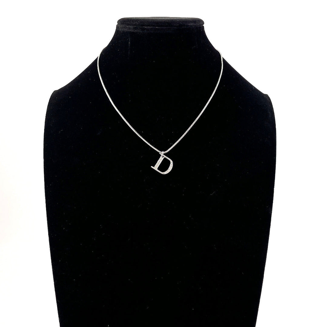 Christian Dior Necklace Metal, Rhinestone Silver D logo