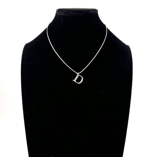 Christian Dior Necklace Metal, Rhinestone Silver D logo