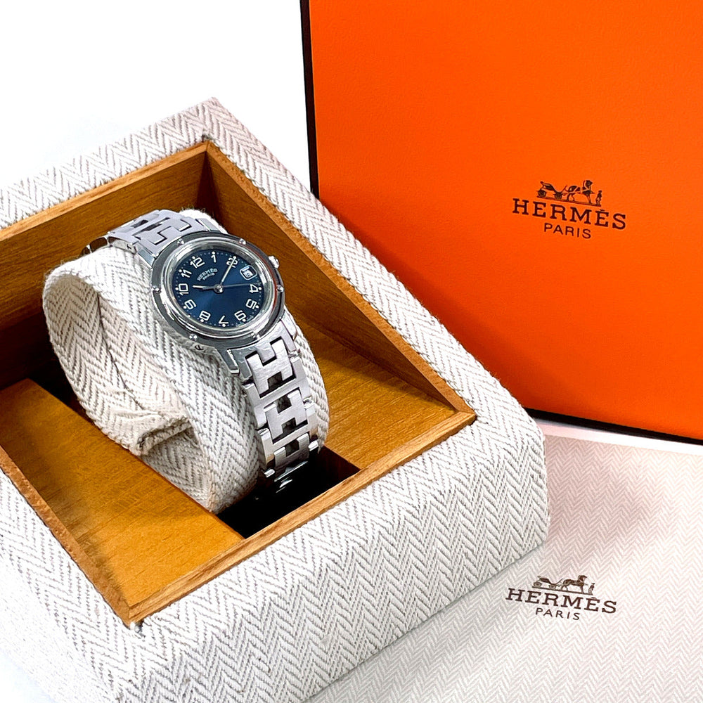HERMES Watches Quartz CL4.210 Stainless Steel Silver Clipper Navy dial