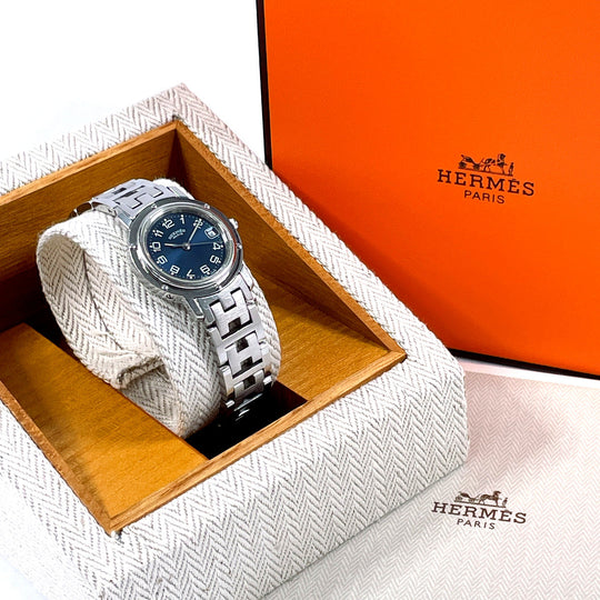 HERMES Watches Quartz CL4.210 Stainless Steel Silver Clipper Navy dial