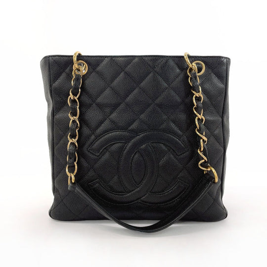 CHANEL Tote Bag Matt caviar skin black COCO Mark PST Matelasse