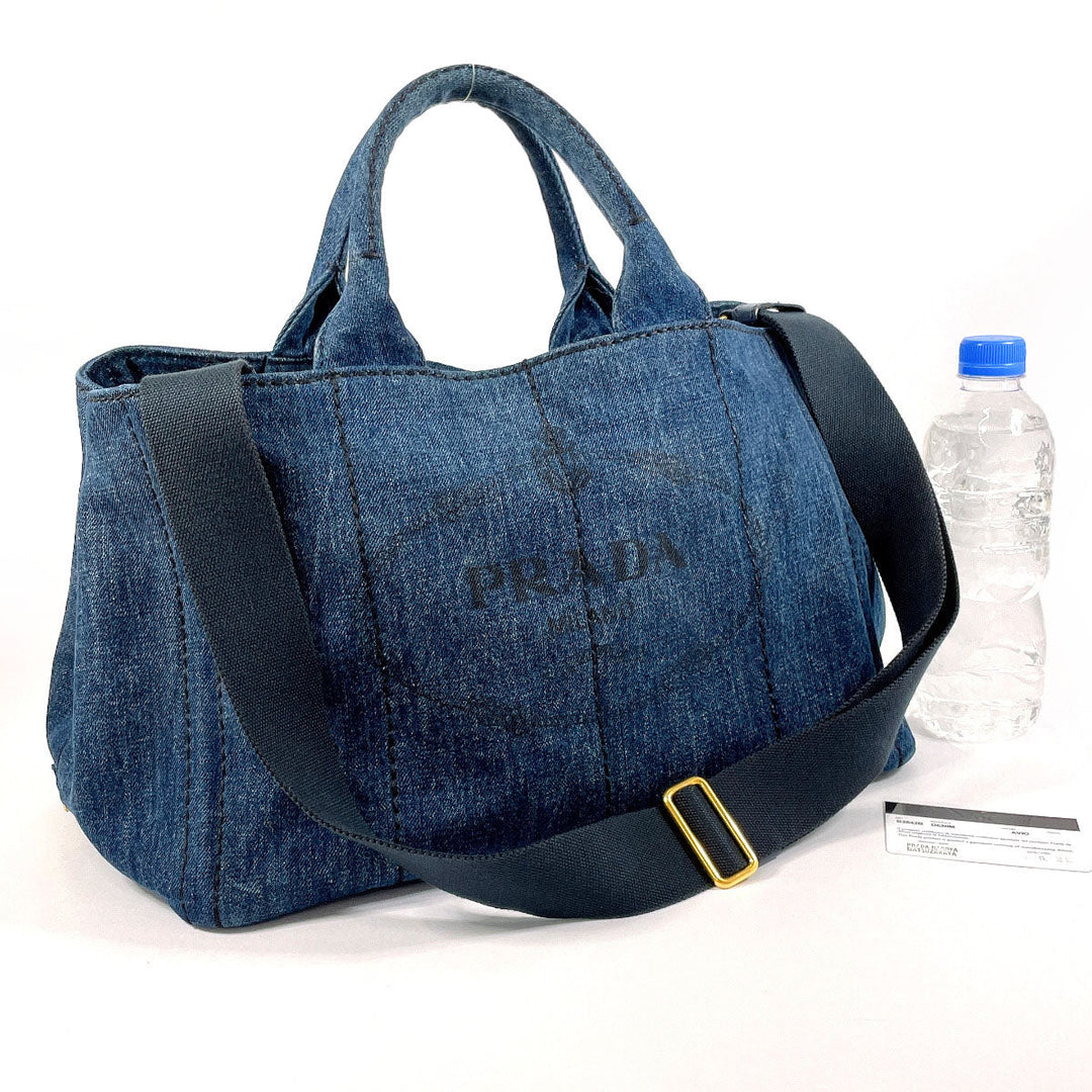 PRADA Tote Bag B2642B denim blue 2WAY Canapa M