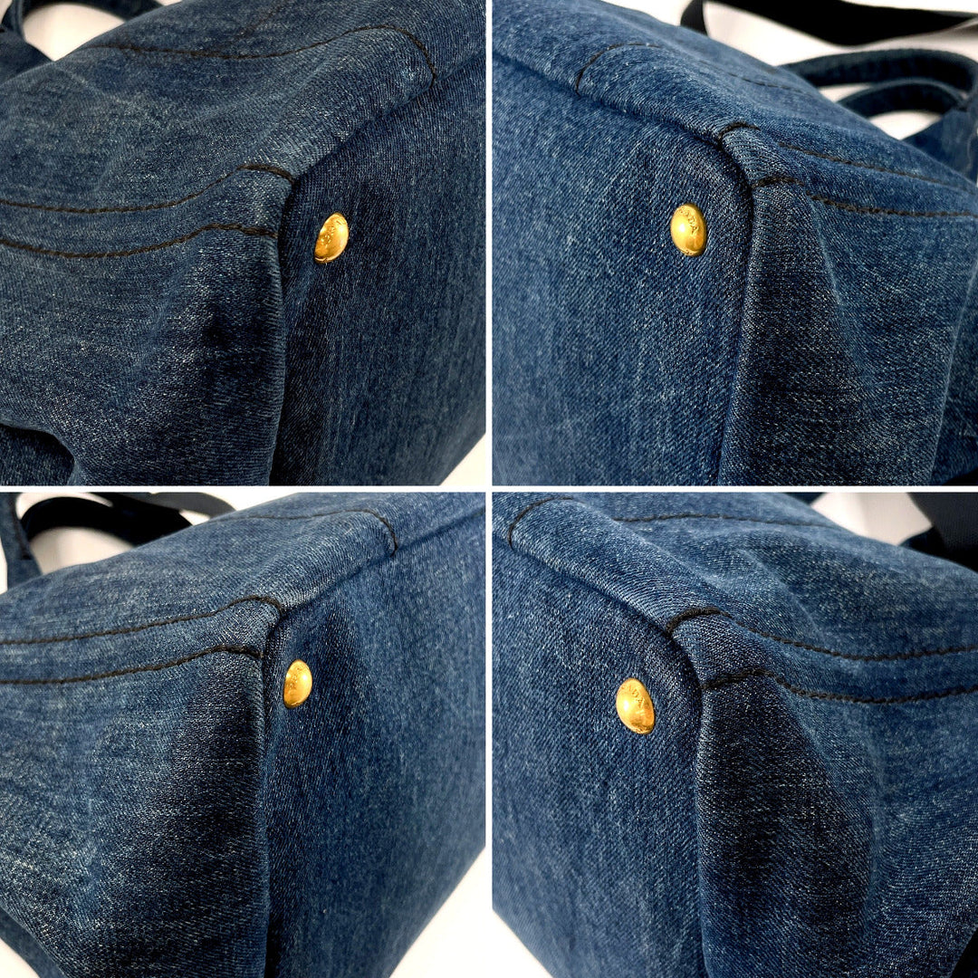 PRADA Tote Bag B2642B denim blue 2WAY Canapa M
