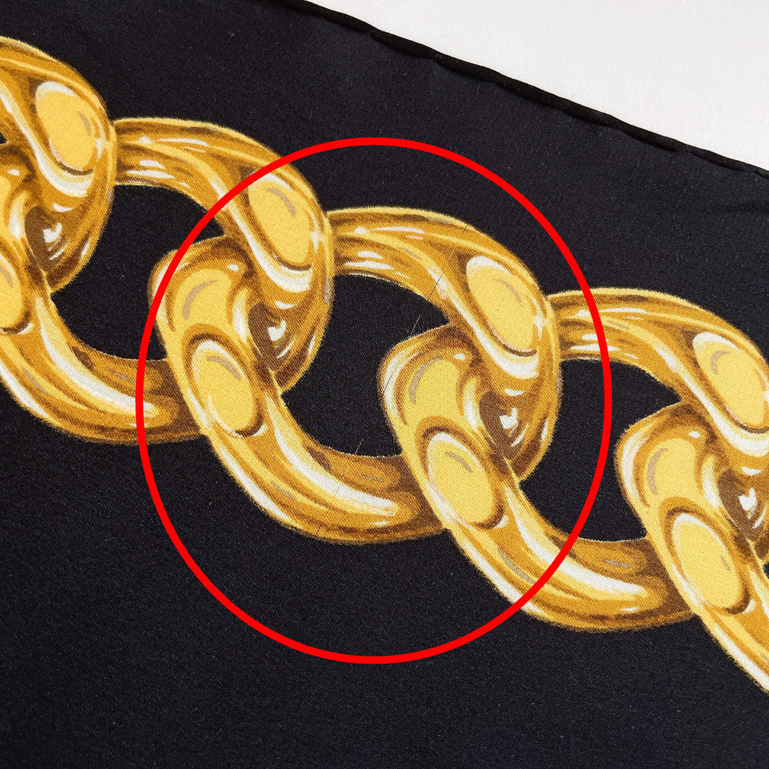 CHANEL scarf silk black Chain Flower COCO Mark