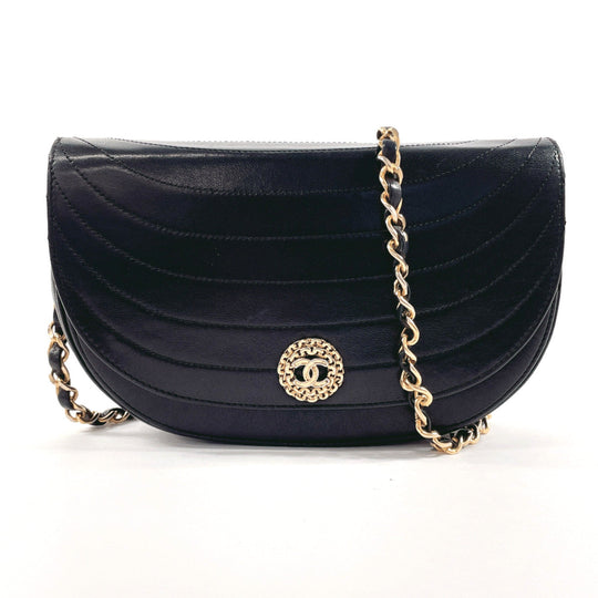 CHANEL Shoulder Bag lambskin black Half moon ChainShoulder Women Used Authentic