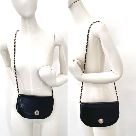 CHANEL Shoulder Bag lambskin black Half moon ChainShoulder Women Used Authentic