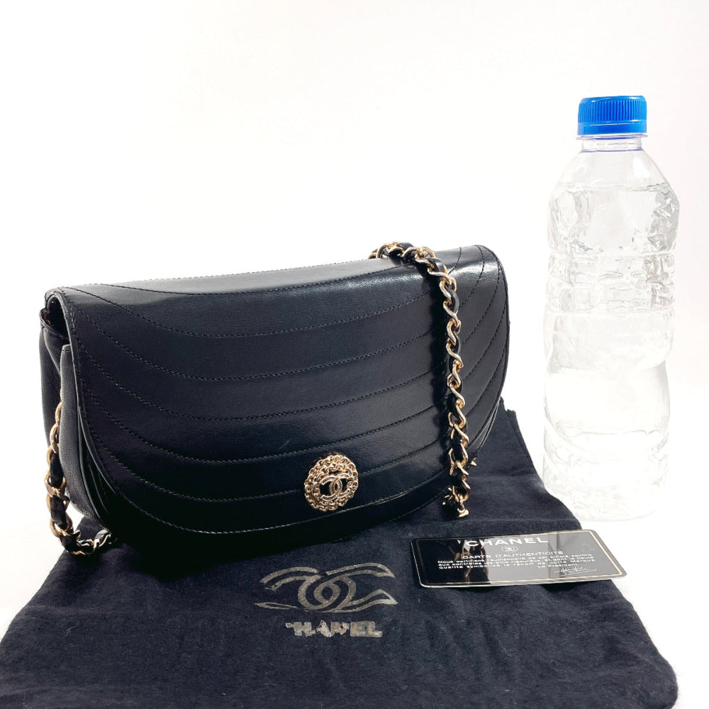CHANEL Shoulder Bag lambskin black Half moon ChainShoulder Women Used Authentic