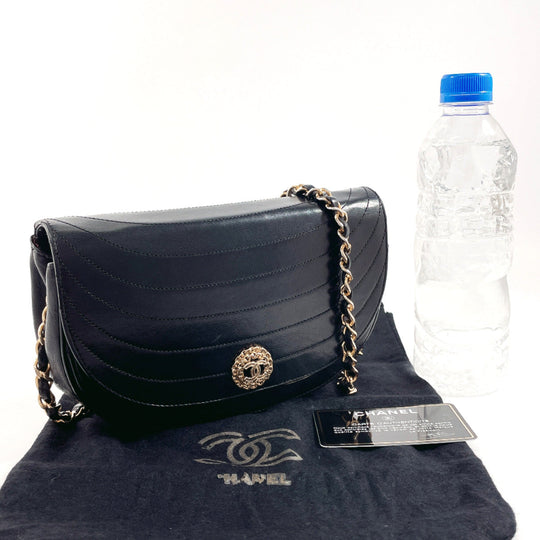 CHANEL Shoulder Bag lambskin black Half moon ChainShoulder Women Used Authentic