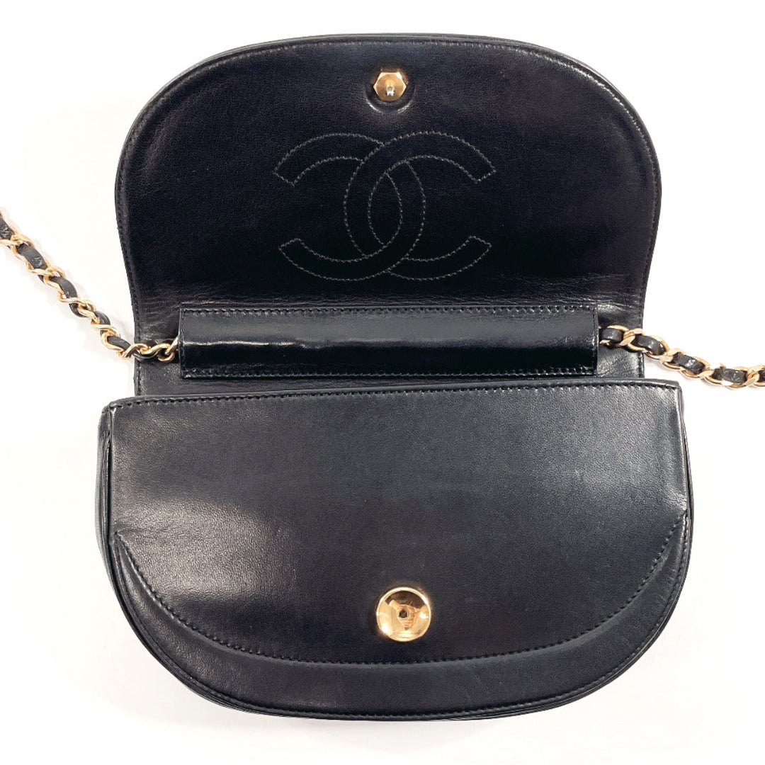 CHANEL Shoulder Bag lambskin black Half moon ChainShoulder Women Used Authentic