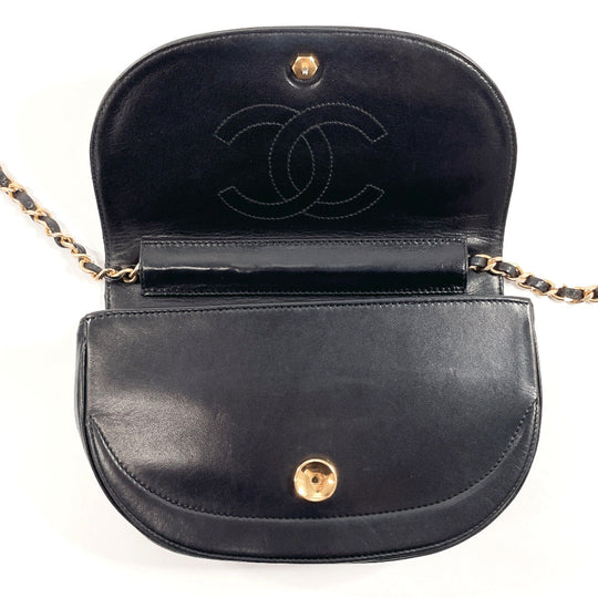 CHANEL Shoulder Bag lambskin black Half moon ChainShoulder Women Used Authentic