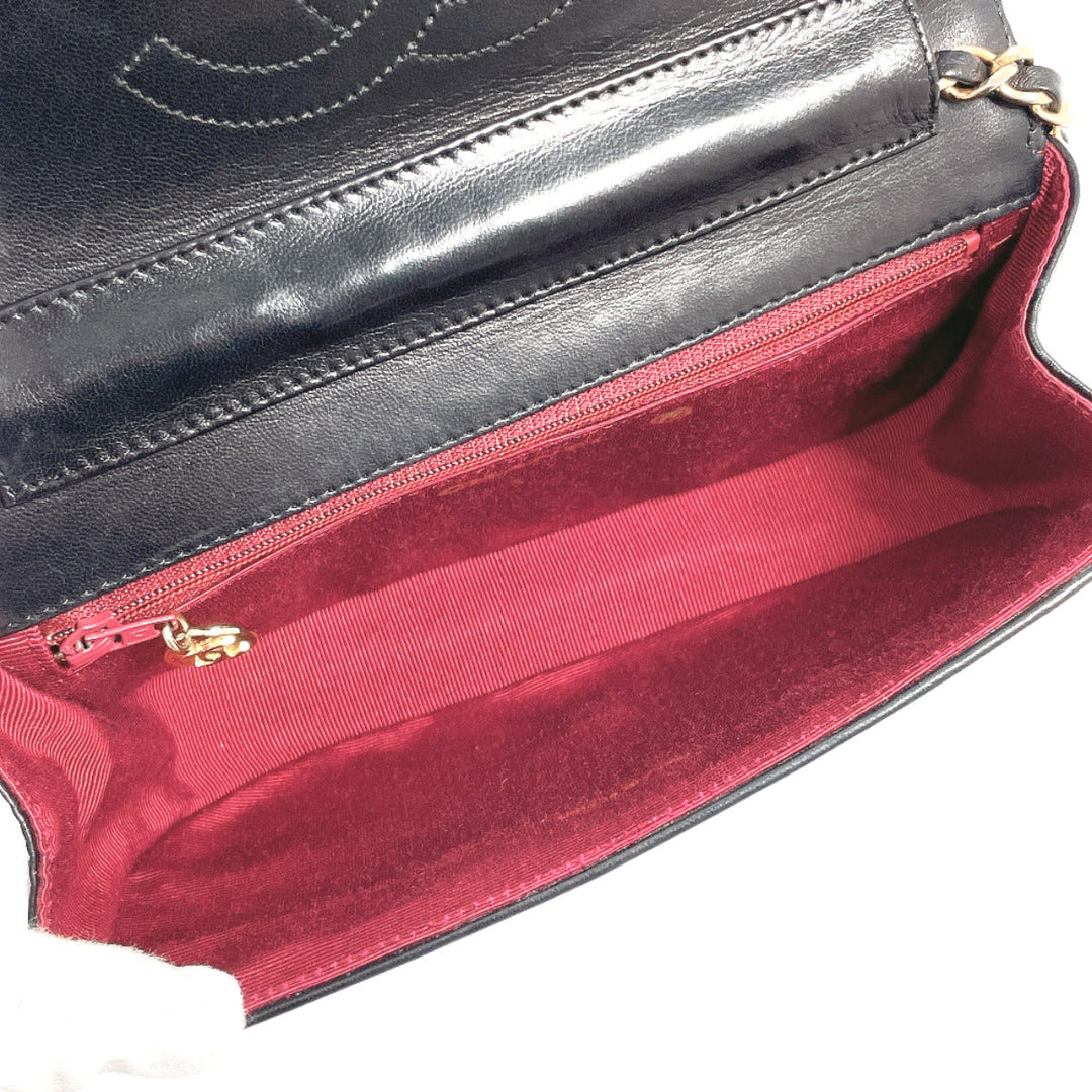 CHANEL Shoulder Bag lambskin black Half moon ChainShoulder Women Used Authentic