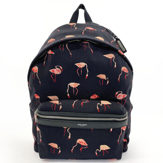 SAINT LAURENT PARIS Backpack 465448 Canvas, Leather black Flamingo Women Used Authentic