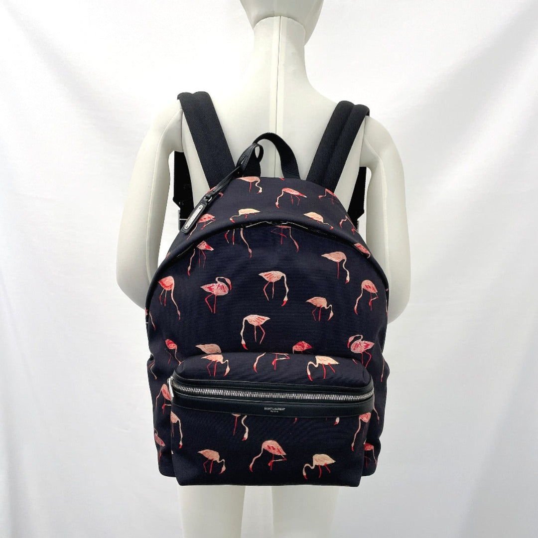 SAINT LAURENT PARIS Backpack 465448 Canvas, Leather black Flamingo Women Used Authentic