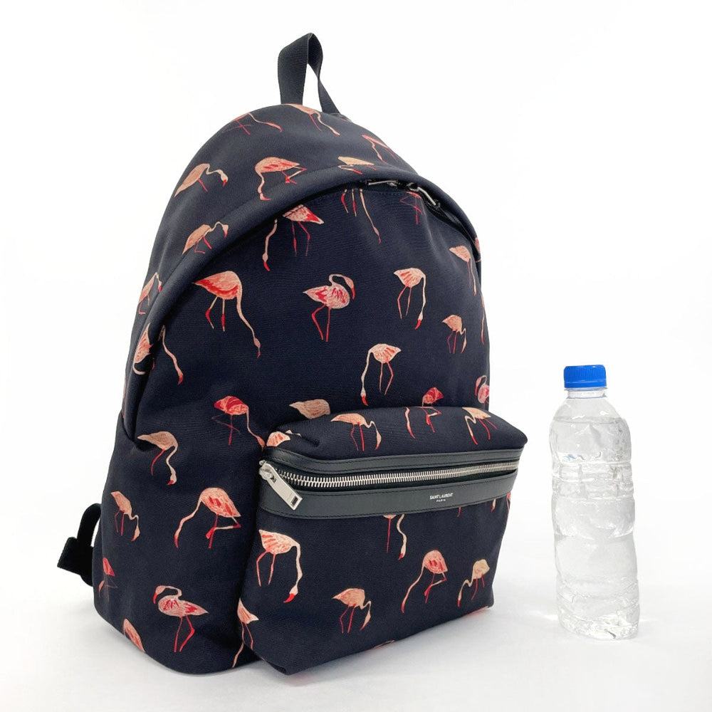 SAINT LAURENT PARIS Backpack 465448 Canvas, Leather black Flamingo Women Used Authentic