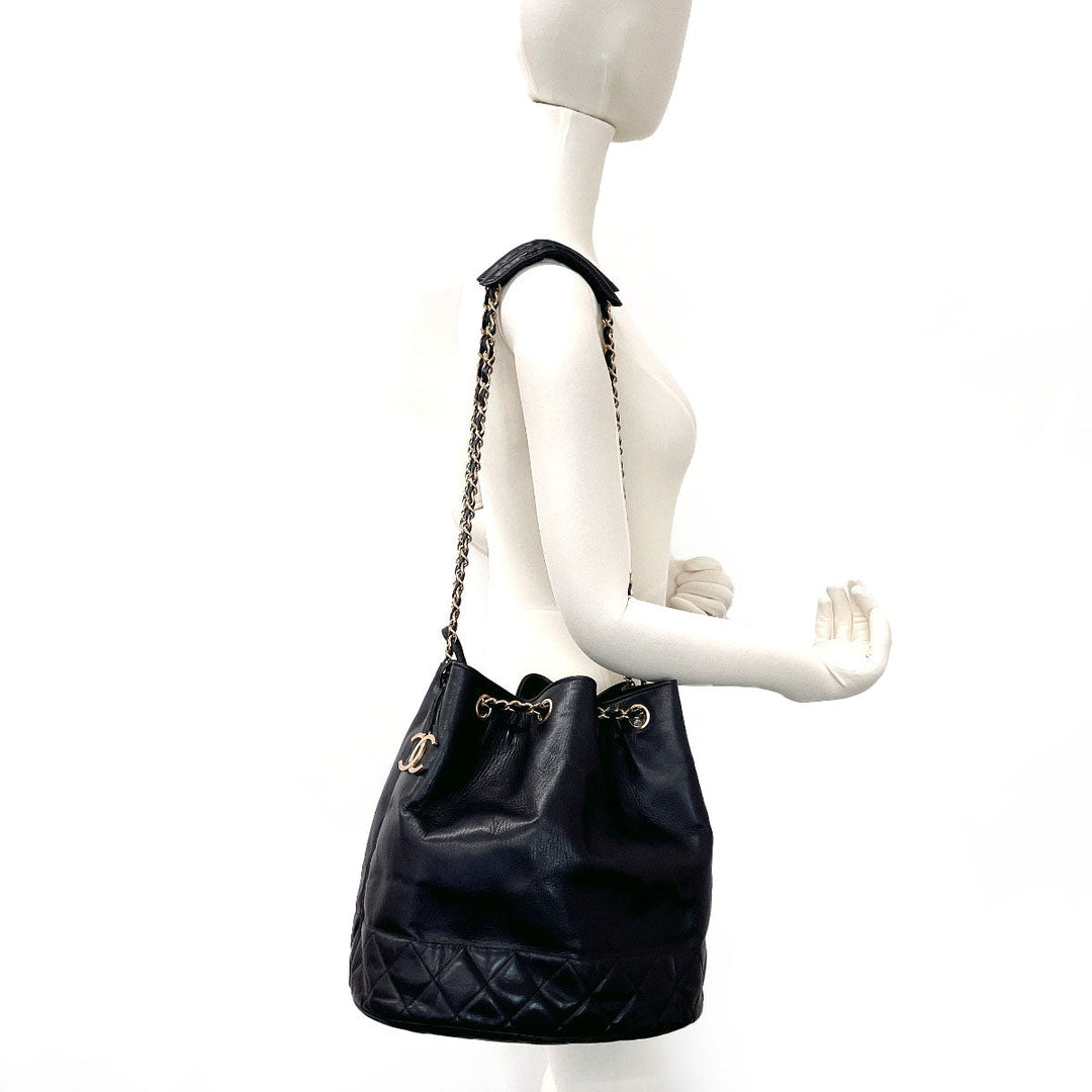 CHANEL Shoulder Bag lambskin black COCO Mark Drawstring Chain Shoulder