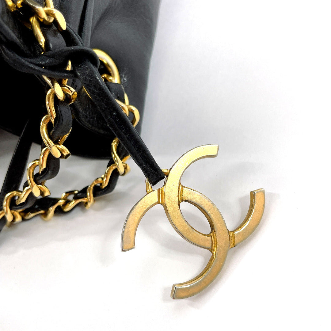 CHANEL Shoulder Bag lambskin black COCO Mark Drawstring Chain Shoulder