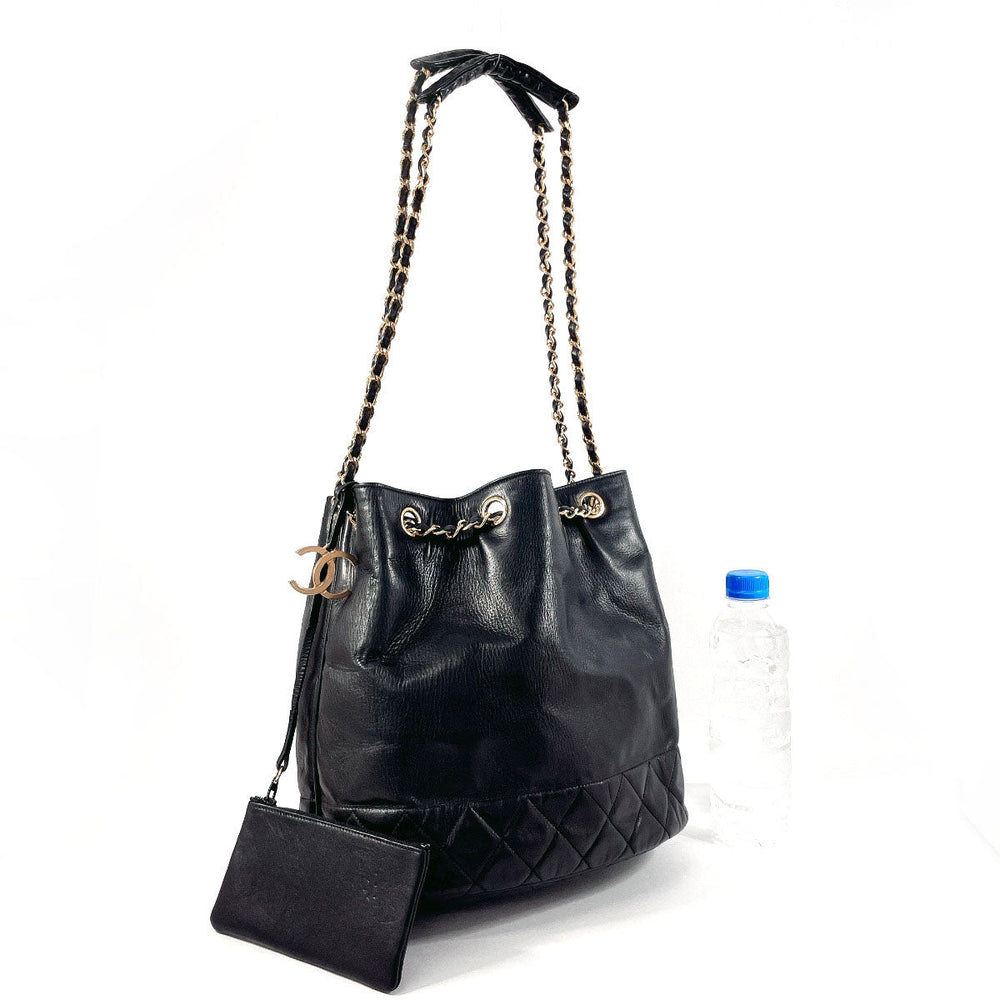 CHANEL Shoulder Bag lambskin black COCO Mark Drawstring Chain Shoulder