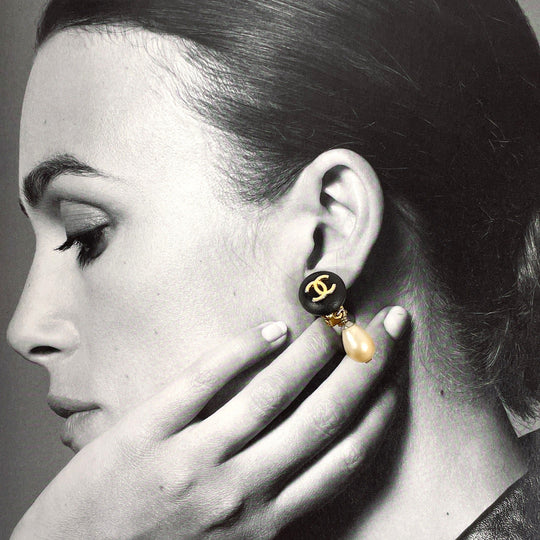CHANEL Earring Gold Plated, Faux Pearl gold COCO Mark