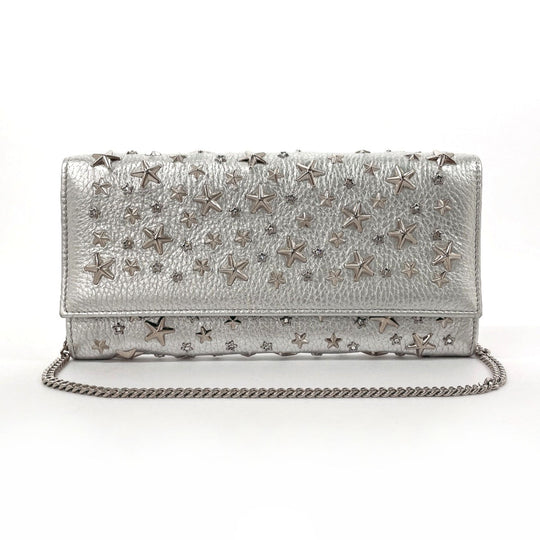 JIMMY CHOO Long Wallet Purse leather Silver Star studs Chain wallet Women Used Authentic