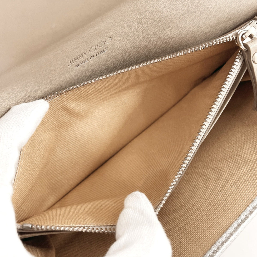 JIMMY CHOO Long Wallet Purse leather Silver Star studs Chain wallet Women Used Authentic