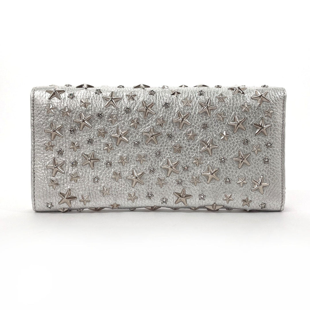 JIMMY CHOO Long Wallet Purse leather Silver Star studs Chain wallet Women Used Authentic