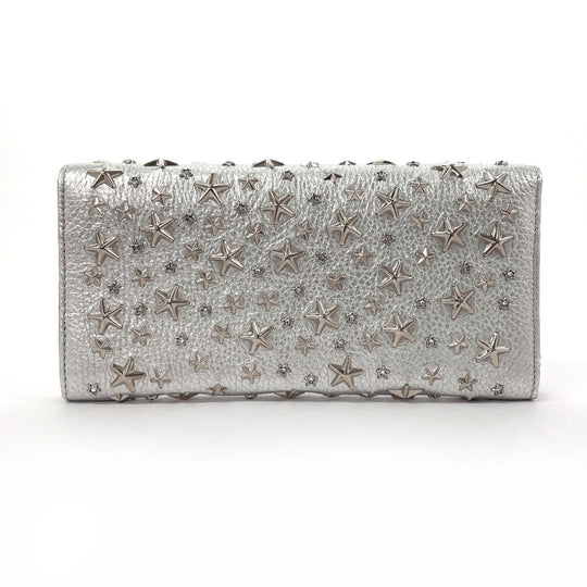 JIMMY CHOO Long Wallet Purse leather Silver Star studs Chain wallet Women Used Authentic