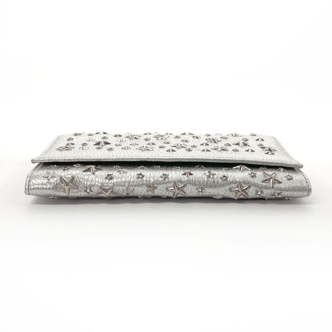 JIMMY CHOO Long Wallet Purse leather Silver Star studs Chain wallet Women Used Authentic