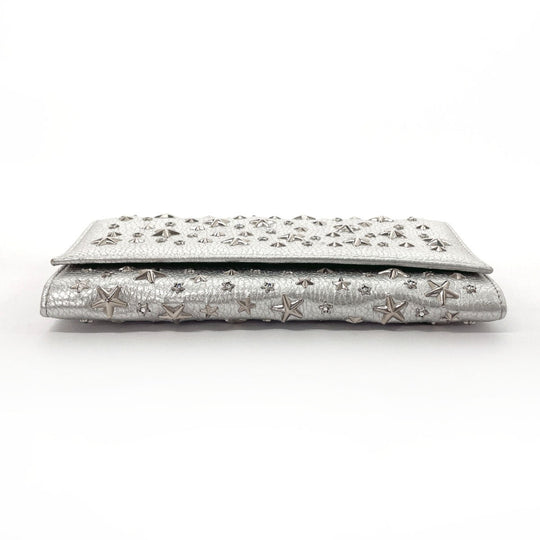 JIMMY CHOO Long Wallet Purse leather Silver Star studs Chain wallet Women Used Authentic