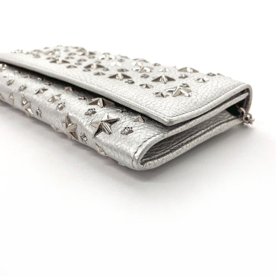JIMMY CHOO Long Wallet Purse leather Silver Star studs Chain wallet Women Used Authentic