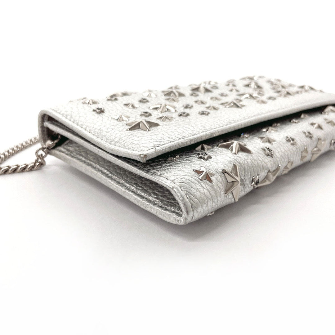 JIMMY CHOO Long Wallet Purse leather Silver Star studs Chain wallet Women Used Authentic