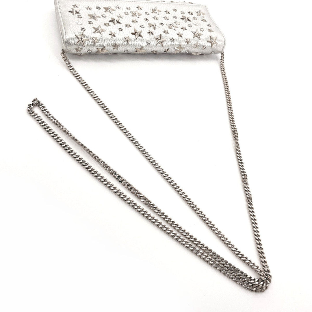 JIMMY CHOO Long Wallet Purse leather Silver Star studs Chain wallet Women Used Authentic