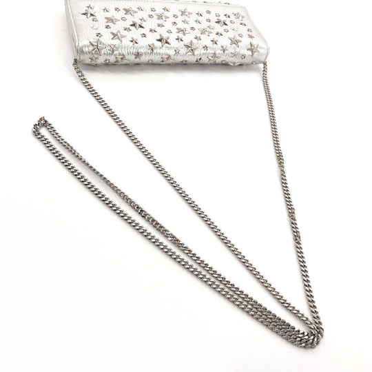 JIMMY CHOO Long Wallet Purse leather Silver Star studs Chain wallet Women Used Authentic