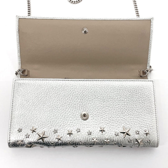 JIMMY CHOO Long Wallet Purse leather Silver Star studs Chain wallet Women Used Authentic